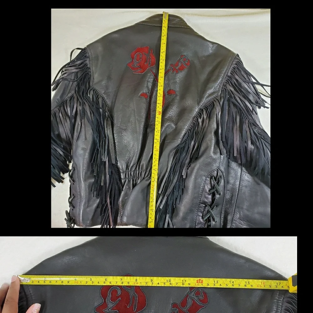 Vintage Black Leather Jacket with Red Embroidery - Picture 4 of 8